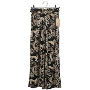 Navy Blue, White and Gold Majora Women's Tropical Print High Waist Palazzo Pants